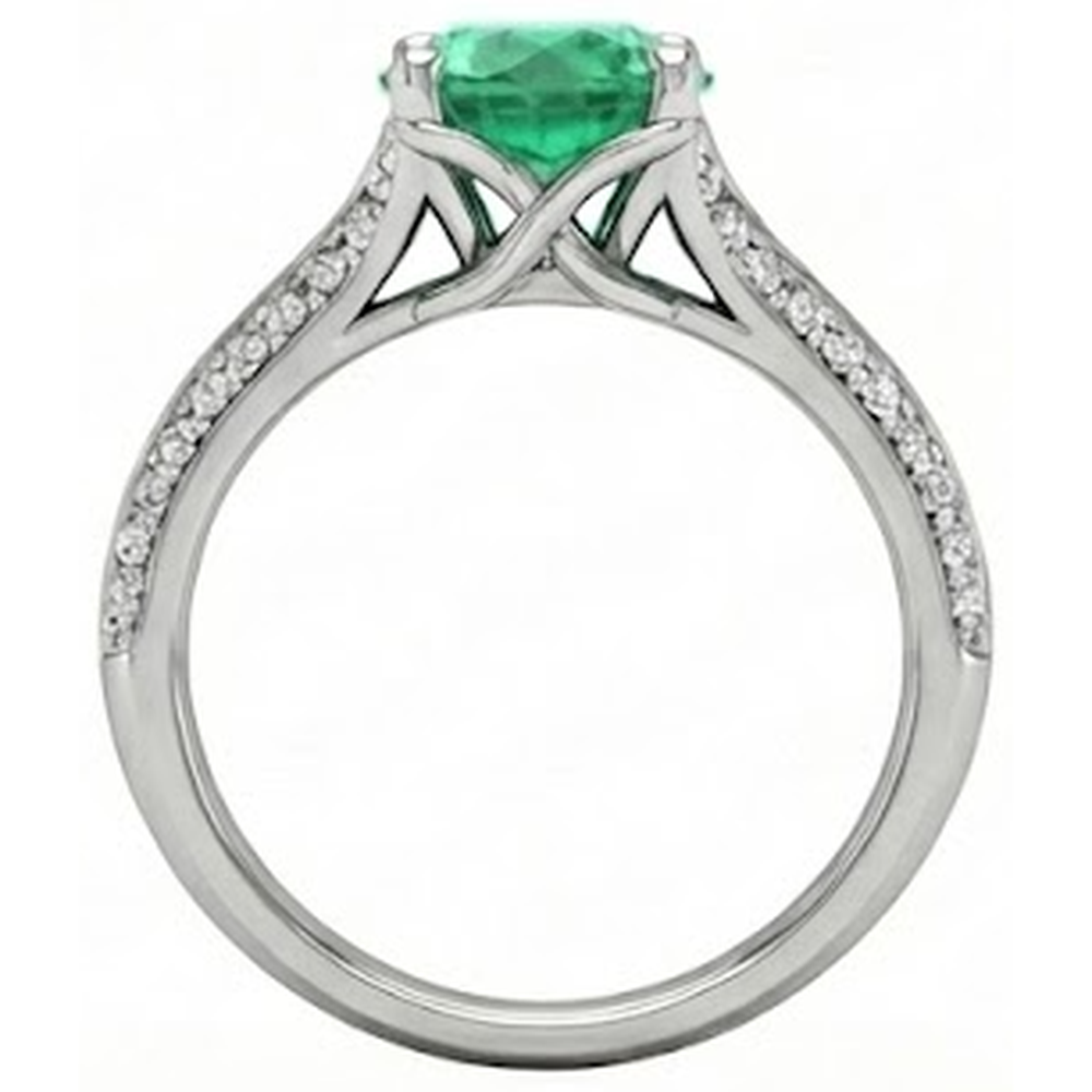 Taglio rotondo 3.20 ct. Fede nuziale con Verde smeraldo e diamanti Oro bianco 14K