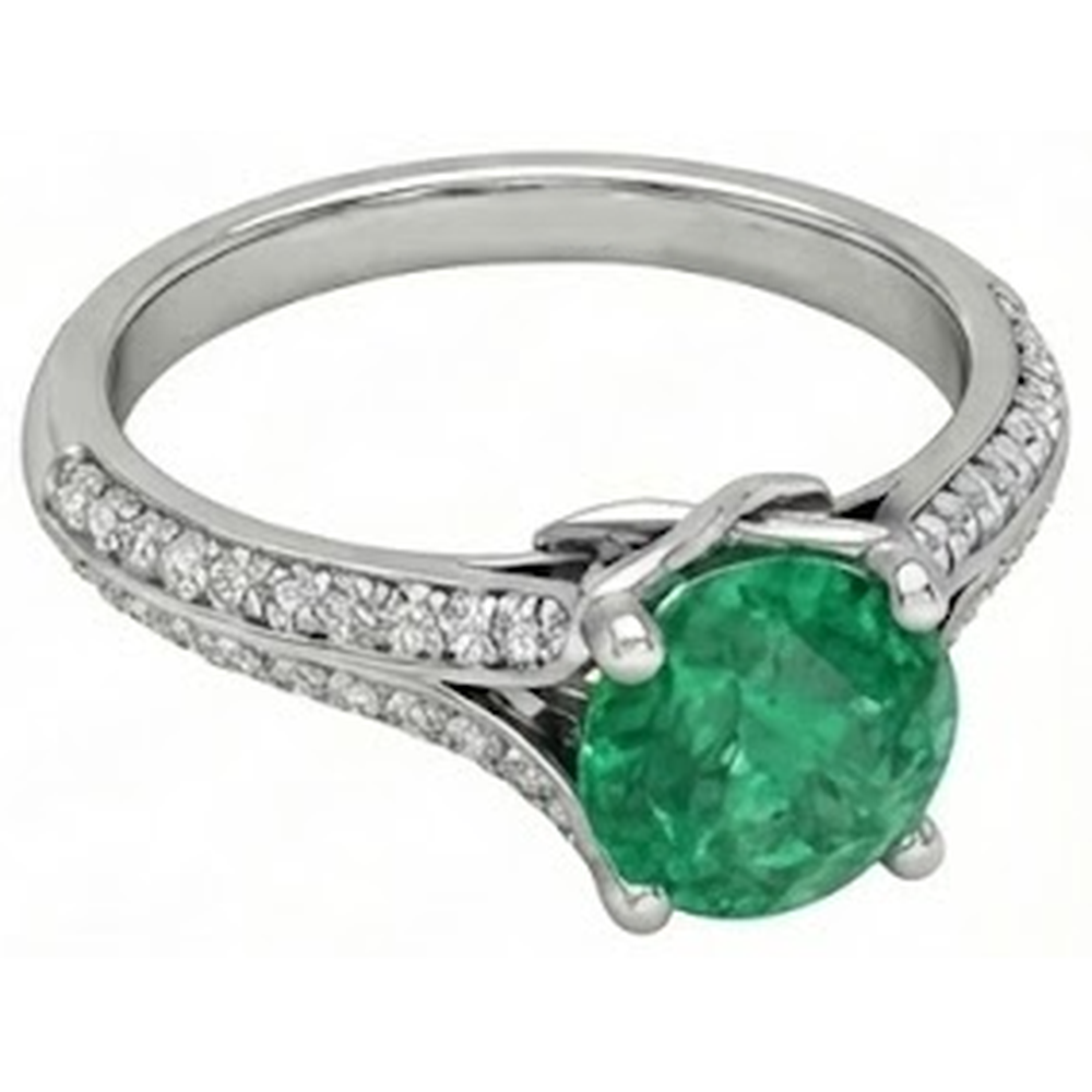 Taglio rotondo 3.20 ct. Fede nuziale con Verde smeraldo e diamanti Oro bianco 14K