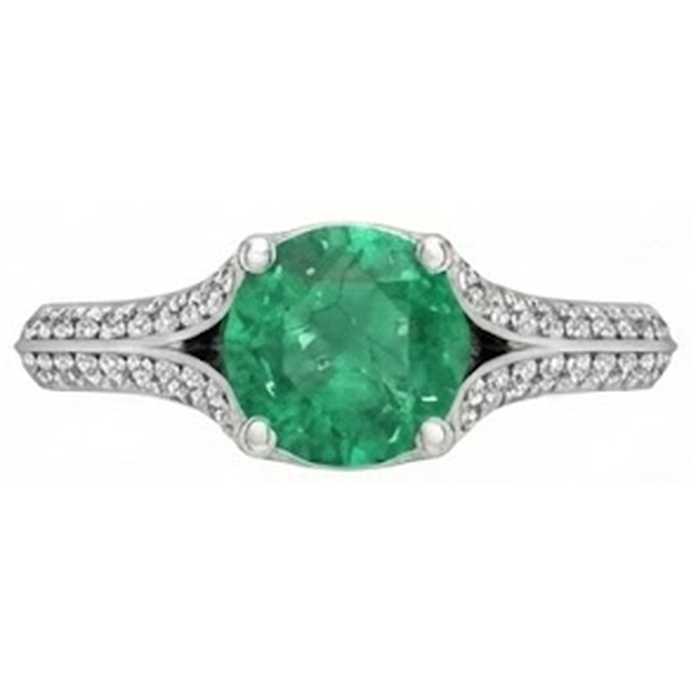 Taglio rotondo 3.20 ct. Fede nuziale con Verde smeraldo e diamanti Oro bianco 14K