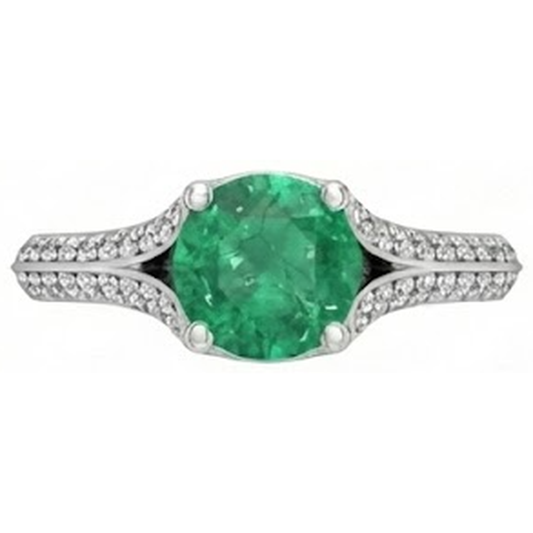 Taglio rotondo 3.20 ct. Fede nuziale con Verde smeraldo e diamanti Oro bianco 14K