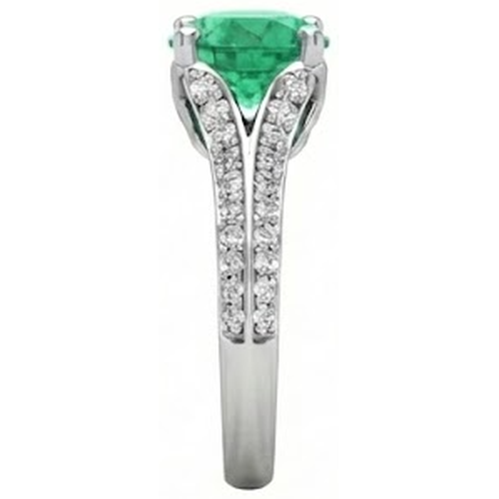 Taglio rotondo 3.20 ct. Fede nuziale con Verde smeraldo e diamanti Oro bianco 14K