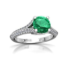 Taglio rotondo 3.20 ct. Fede nuziale con Verde smeraldo e diamanti Oro bianco 14K