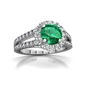 Taglio rotondo 3.80 ct. Fede nuziale con Verde smeraldo e diamanti Oro bianco 14K