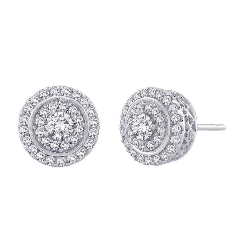 Taglio Brillante Rotondo 1,65 Ct. Orecchini Lady Halo Studs Con Genuino Diamanti WG 14K