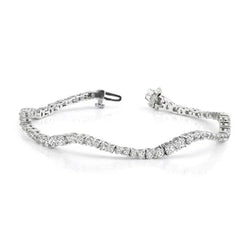Taglio Rotondo Bracciale Classic Wave Journey In Oro Bianco 14K  Naturale Diamanti 7 Ct