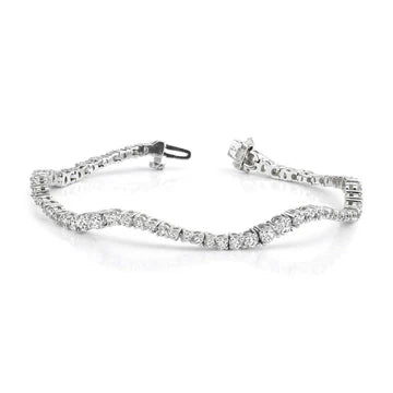 Taglio Rotondo Bracciale Classic Wave Journey In Oro Bianco 14K  Naturale Diamanti 7 Ct