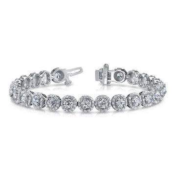 Taglio Rotondo Bracciale Halo Vero Diamanti Oro Bianco 14K Nuovo 12.75 Carati
