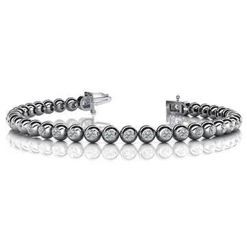 Taglio Rotondo Bracciale Tennis Vero Diamanti 17.10 Carati Oro Bianco 14K Nuovo