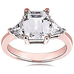 Taglio Smeraldo 3.51 Ct. Anello In Oro Rosa Con 3 Pietre Per Anniversario Di Genuino Diamanti 14K