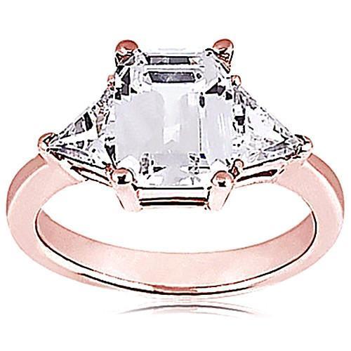 Taglio Smeraldo 3.51 Ct. Anello In Oro Rosa Con 3 Pietre Per Anniversario Di Genuino Diamanti 14K