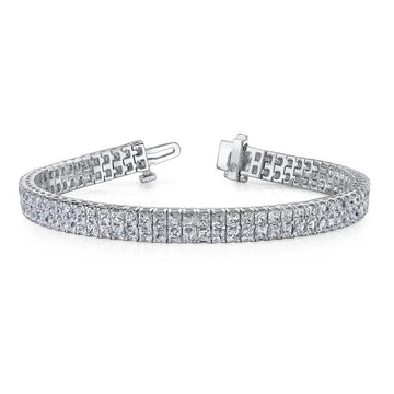 Taglio da principessa Oro bianco 14Kt Bracciale 20.10 Carati Vero Diamanti Scintillanti