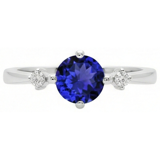 Tanzanite AAA Round Diamonds Women Fancy Ring Oro bianco 0.75 carati