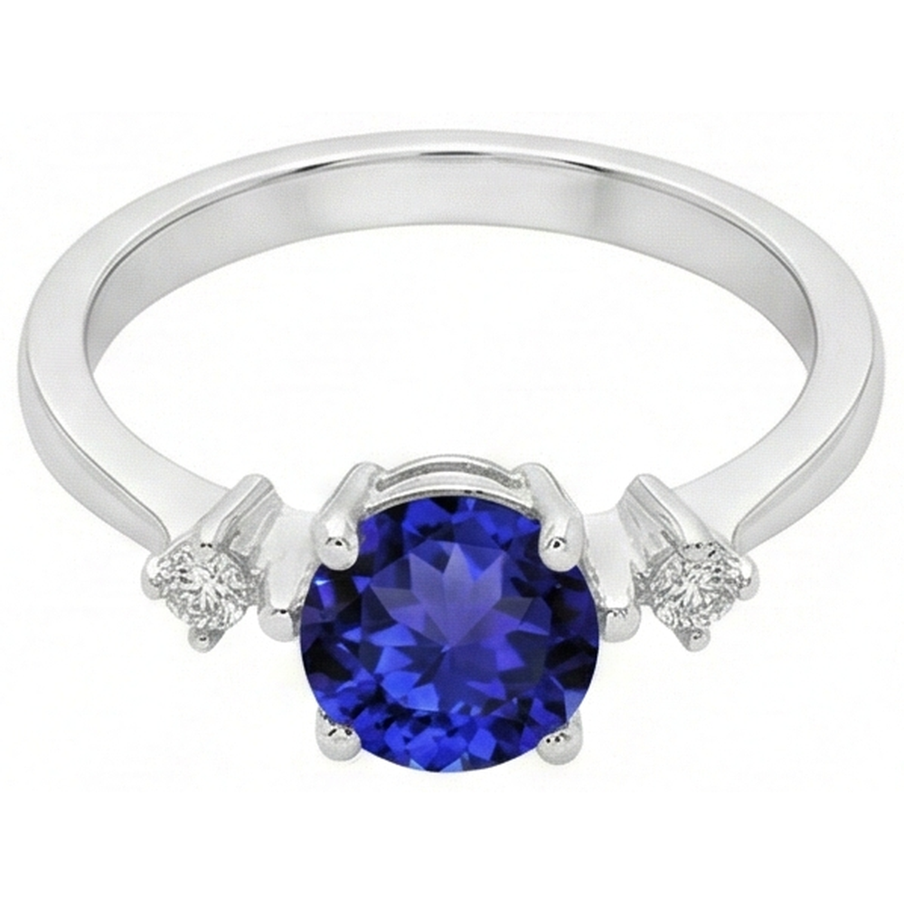 Tanzanite AAA Round Diamonds Women Fancy Ring Oro bianco 0.75 carati