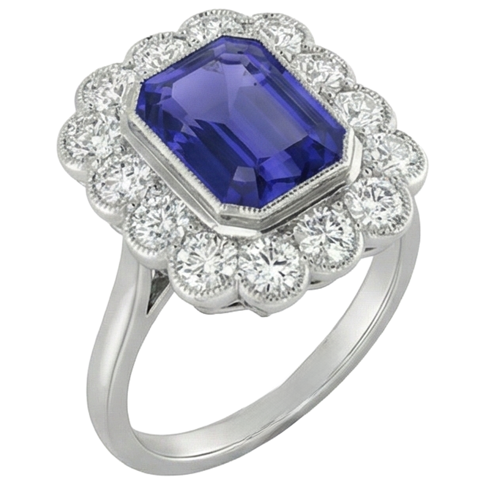 vero round tanzanite 6.75carati anello dettaglio ravvicinato