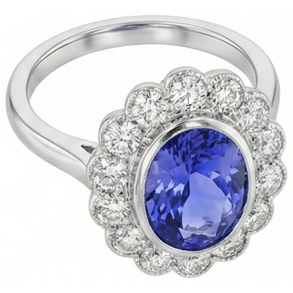 vero round tanzanite 10carati anello dettaglio ravvicinato