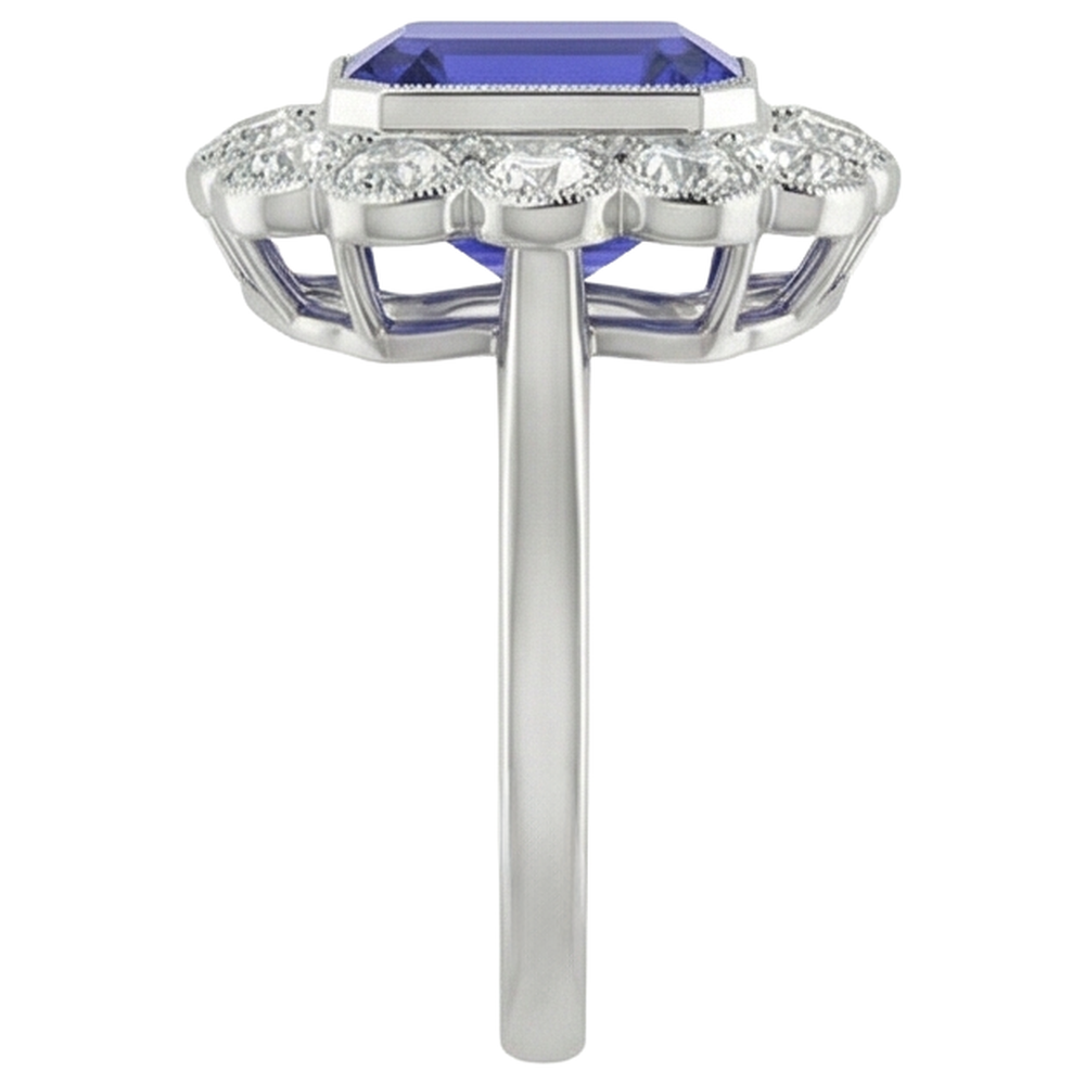 vero round tanzanite 6.75carati anello vista di profilo