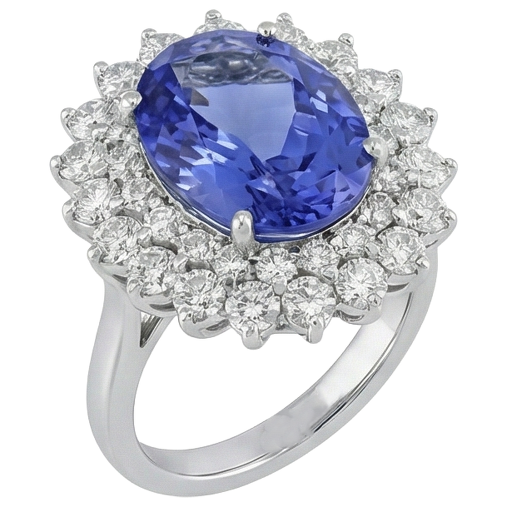 vero round tanzanite 6.75carati anello vista dall'alto