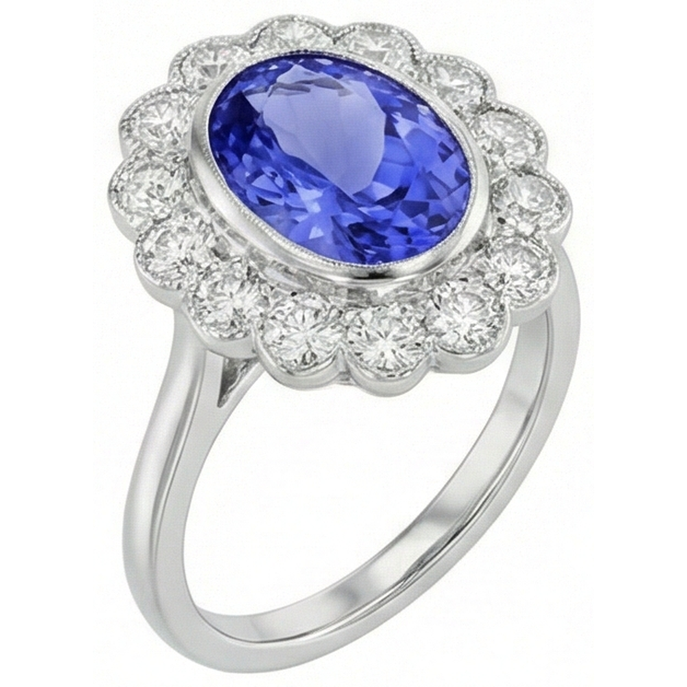 vero round tanzanite 10carati anello vista dall'alto