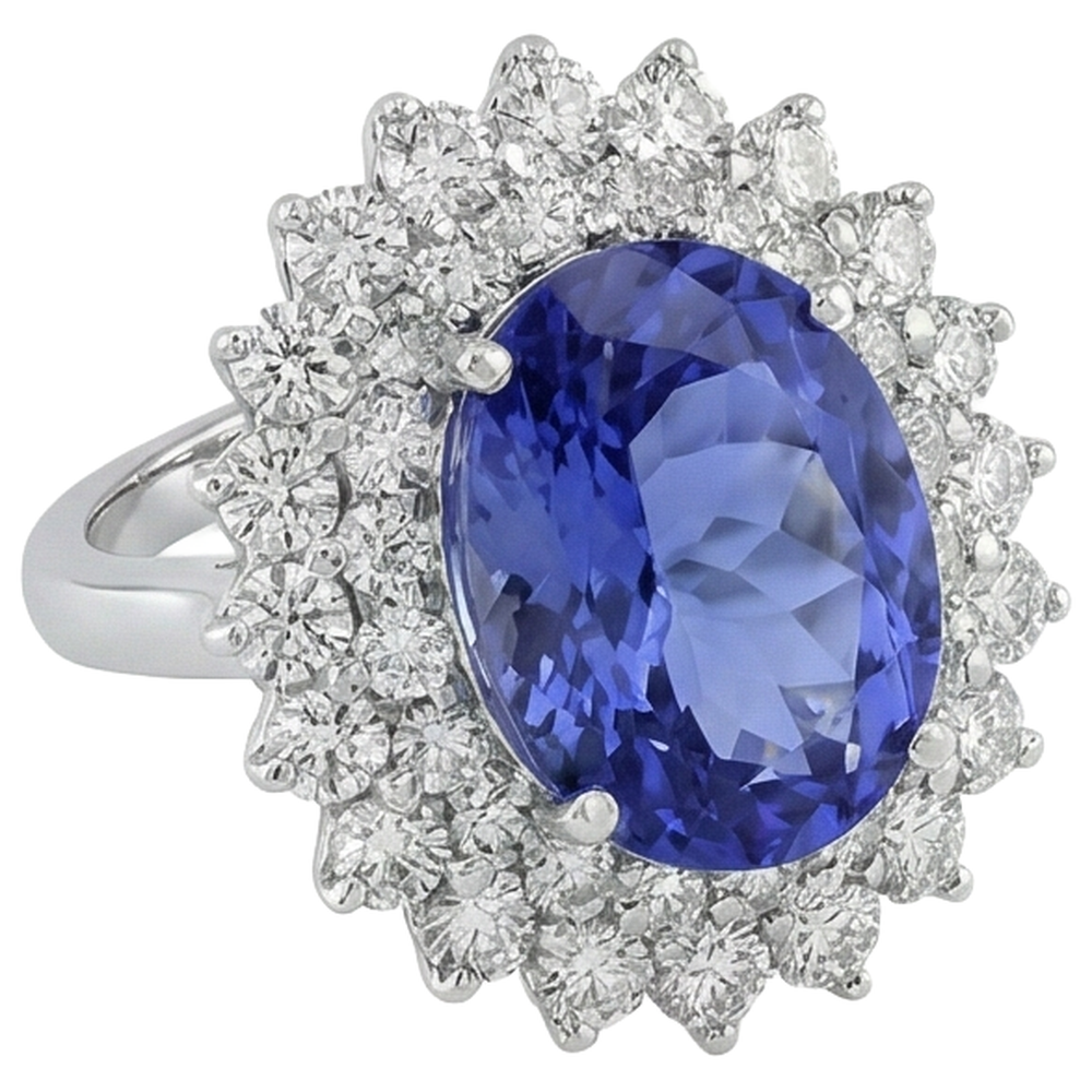 vero round tanzanite 6.75carati anello vista di profilo