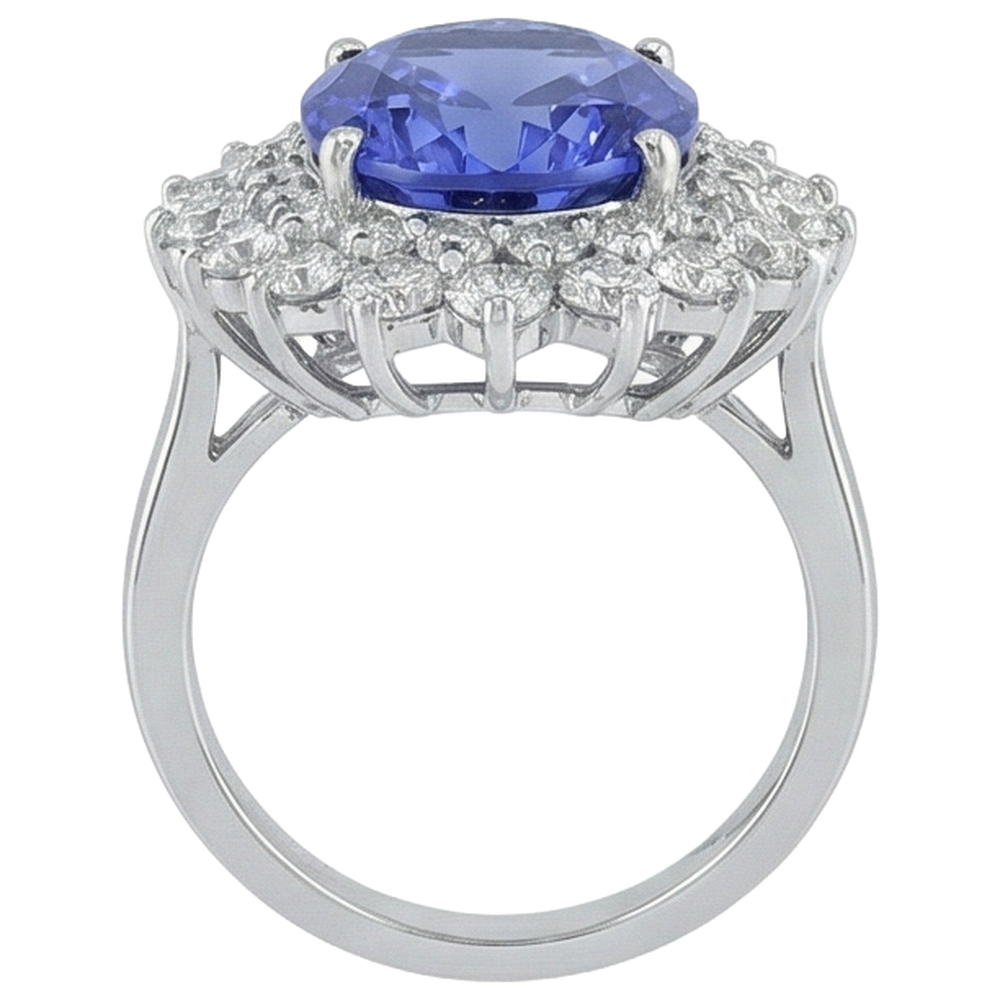 vero round tanzanite 6.75carati anello con accenti diamanti
