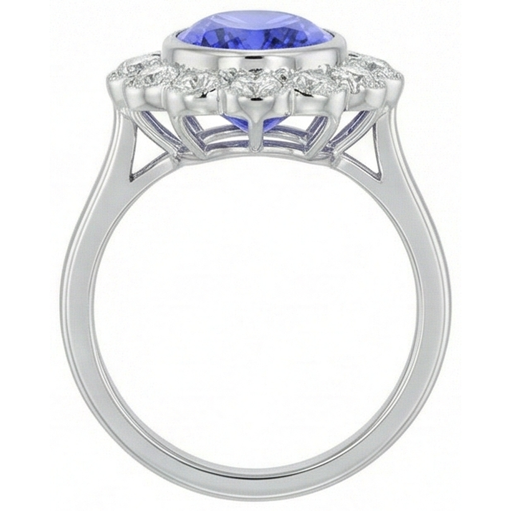vero round tanzanite 10carati anello su bianco