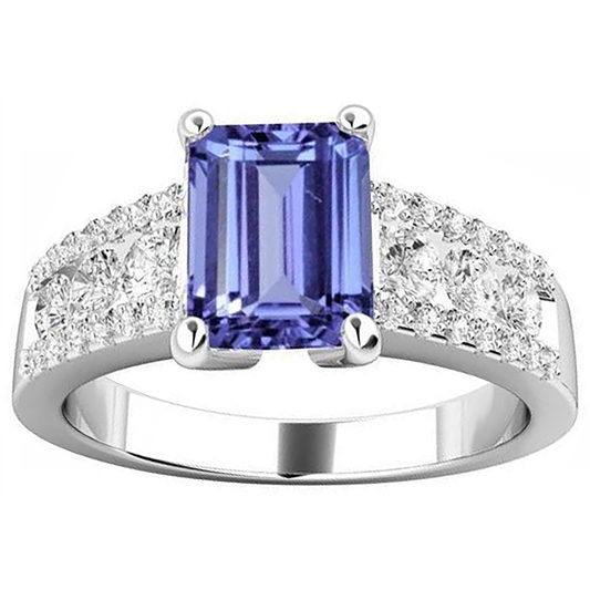 Tanzanite Con Diamanti Naturali Autentici ( non creati in laboratorio ) 15.50 Carati Fede Nuziale Oro Bianco 14K Nuovo