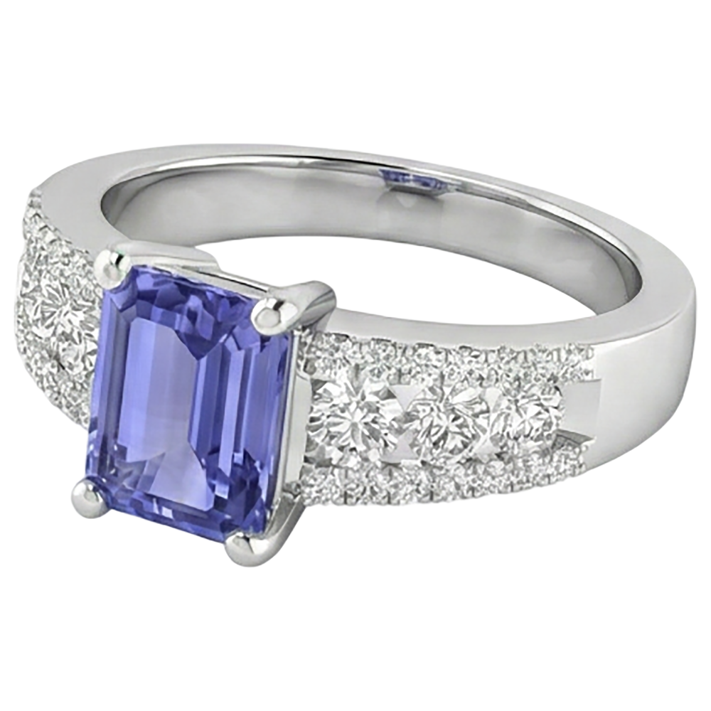 Tanzanite Con Diamanti Naturali Autentici ( non creati in laboratorio ) 15.50 Carati Fede Nuziale Oro Bianco 14K Nuovo