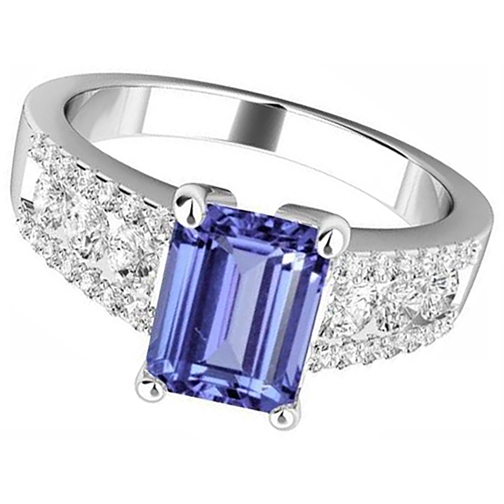 Tanzanite Con Diamanti Naturali Autentici ( non creati in laboratorio ) 15.50 Carati Fede Nuziale Oro Bianco 14K Nuovo