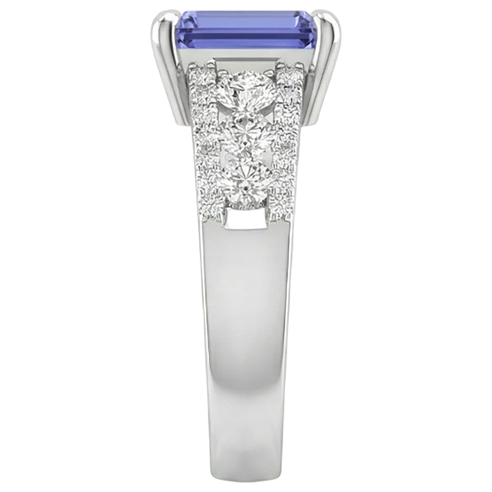 Tanzanite Con Diamanti Naturali Autentici ( non creati in laboratorio ) 15.50 Carati Fede Nuziale Oro Bianco 14K Nuovo