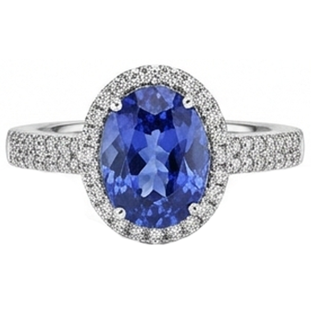 Tanzanite Ovale E Diamanti Naturali Autentici ( non creati in laboratorio ) Rotondi 5.25 Carati Anello Pave Diamanti Naturali Autentici ( non creati in laboratorio ) Novità