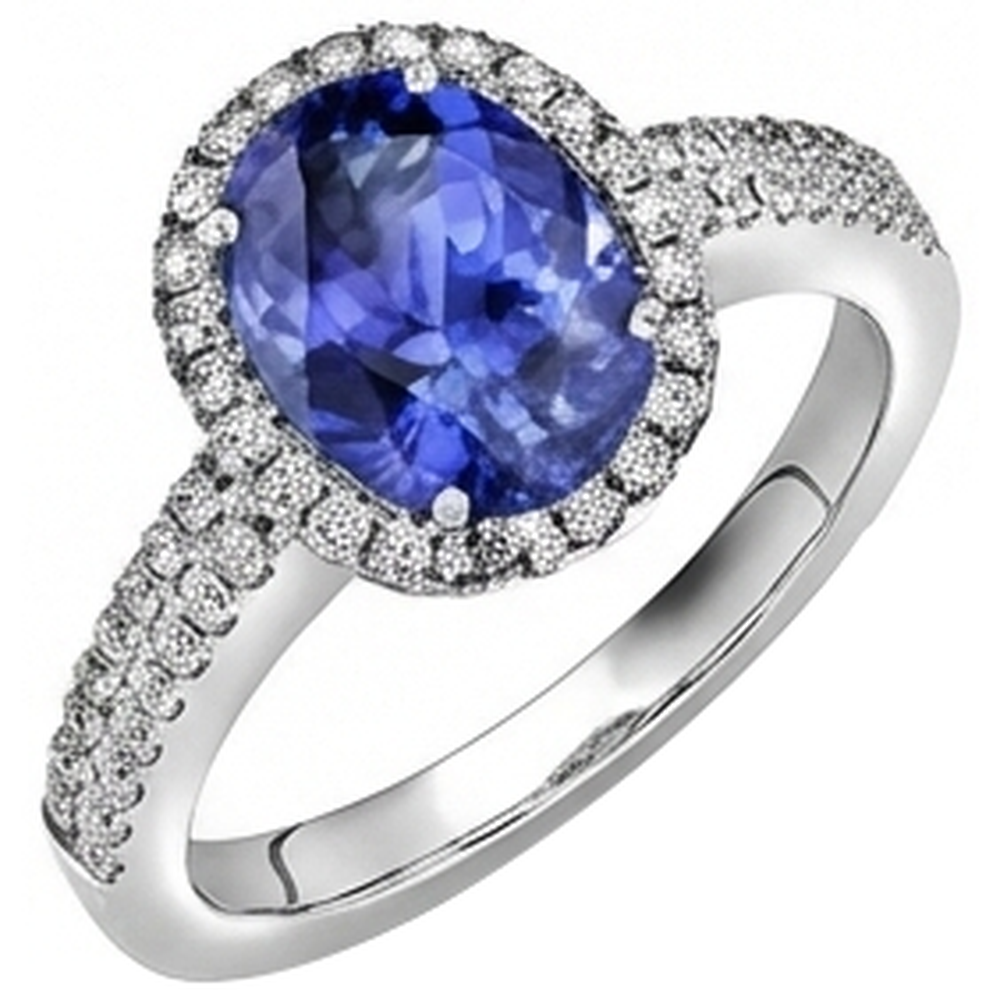Tanzanite Ovale E Diamanti Naturali Autentici ( non creati in laboratorio ) Rotondi 5.25 Carati Anello Pave Diamanti Naturali Autentici ( non creati in laboratorio ) Novità