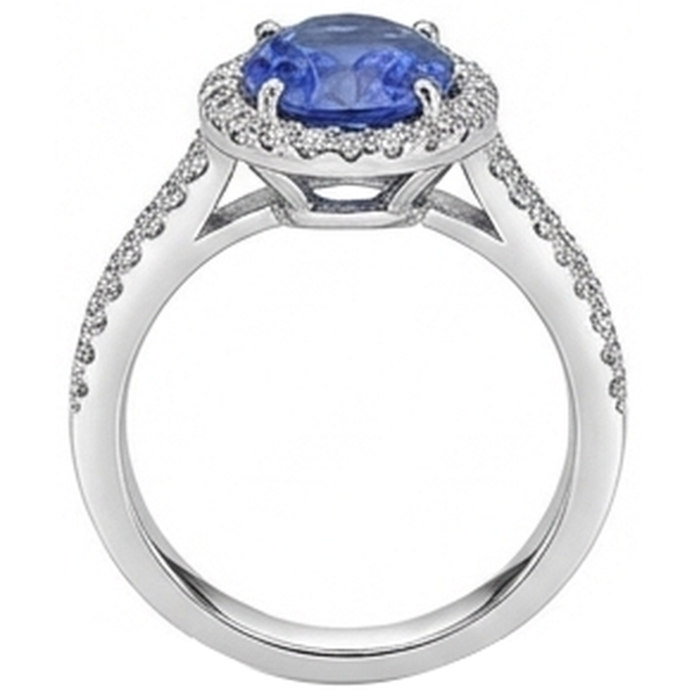 Tanzanite Ovale E Diamanti Naturali Autentici ( non creati in laboratorio ) Rotondi 5.25 Carati Anello Pave Diamanti Naturali Autentici ( non creati in laboratorio ) Novità