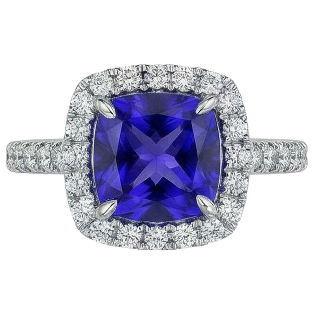 Tanzanite a forma di cuscino 2.25 carati con gioielli con anello nuziale di diamanti