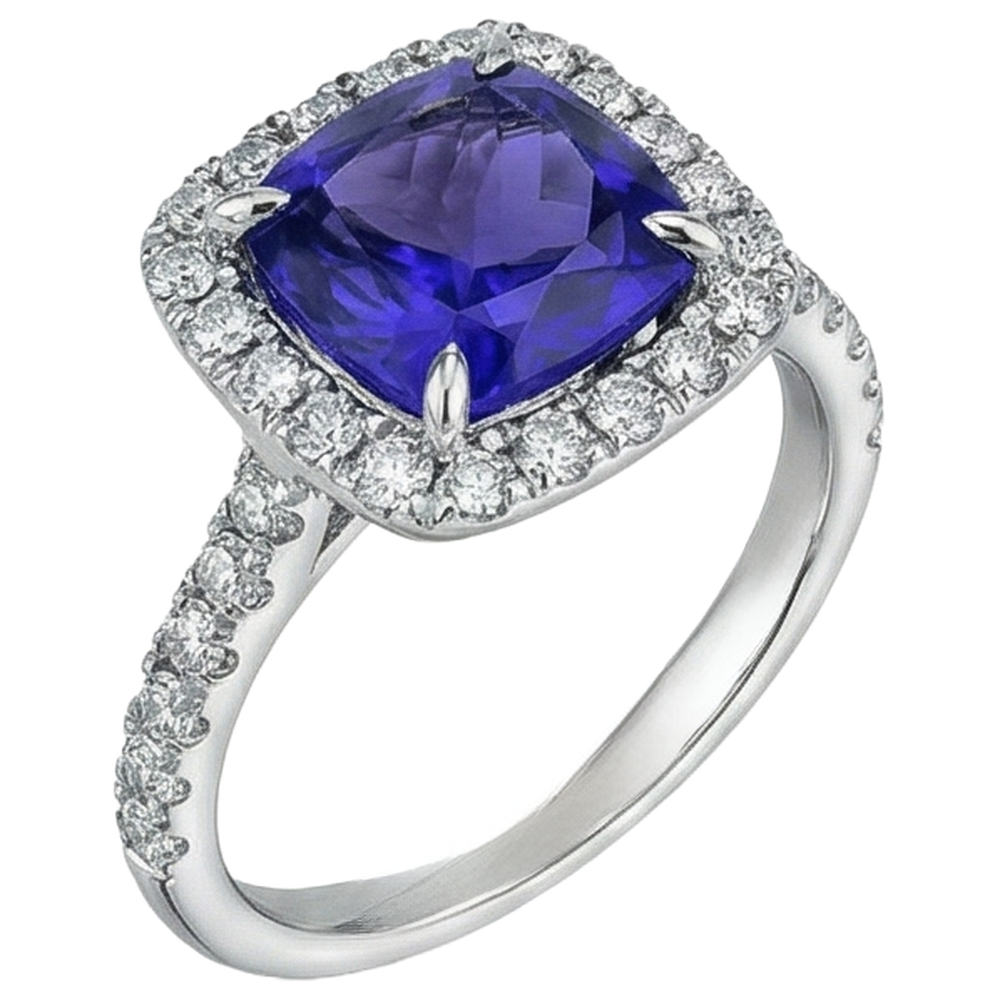 Tanzanite a forma di cuscino 2.25 carati con gioielli con anello nuziale di diamanti