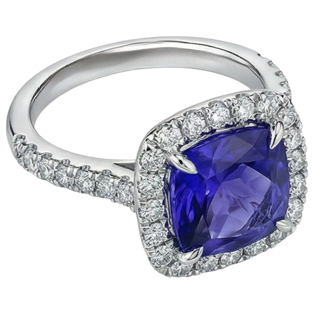 Tanzanite a forma di cuscino 2.25 carati con gioielli con anello nuziale di diamanti
