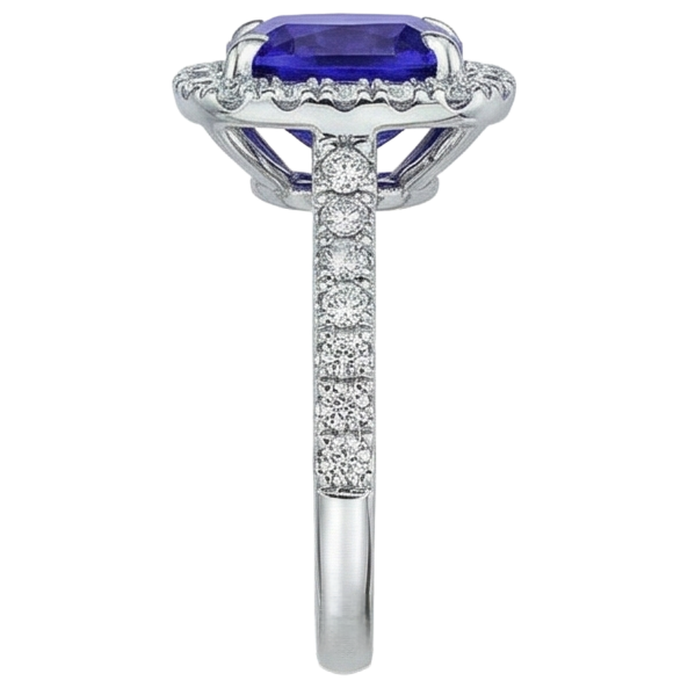 Tanzanite a forma di cuscino 2.25 carati con gioielli con anello nuziale di diamanti