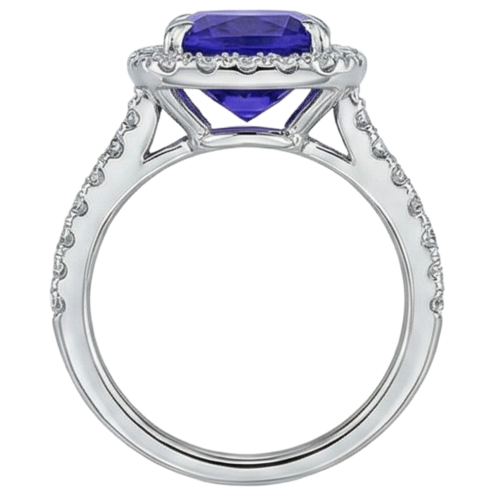 Tanzanite a forma di cuscino 2.25 carati con gioielli con anello nuziale di diamanti