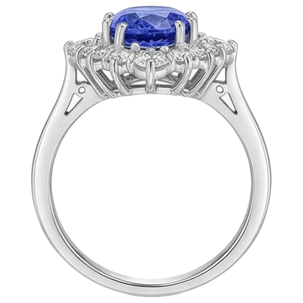 Tanzanite a taglio ovale con diamanti rotondi 5.20 ct Anello in oro bianco 14K