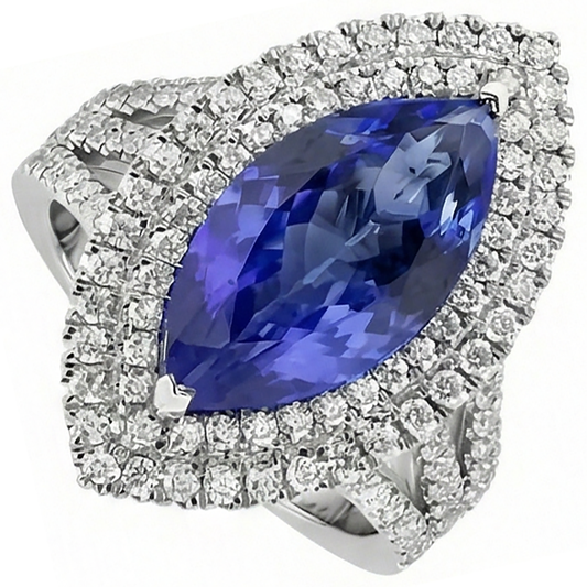 Tanzanite blu marchesa con accento diamante anello 5.50 carati WG 14K