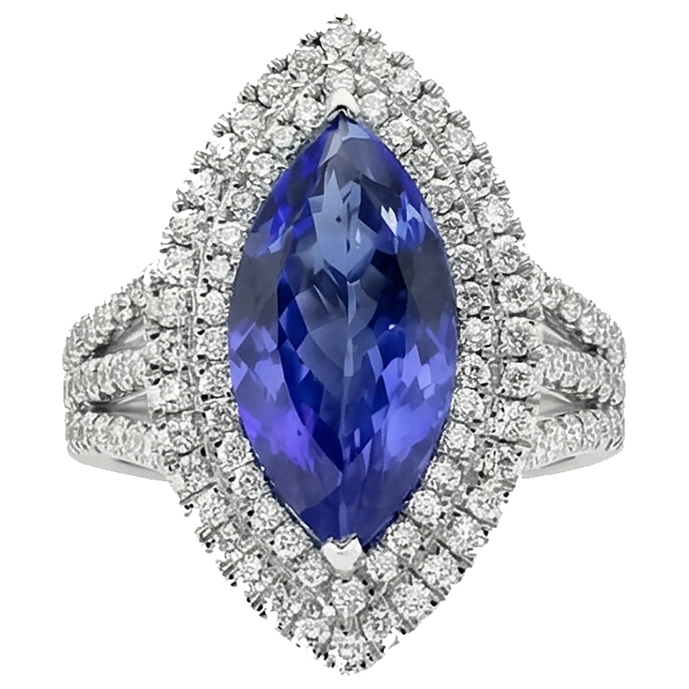 Tanzanite blu marchesa con accento diamante anello 5.50 carati WG 14K