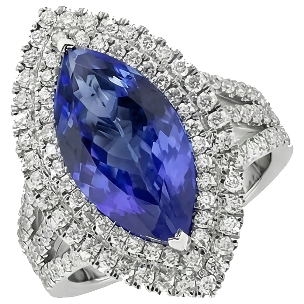 Tanzanite blu marchesa con accento diamante anello 5.50 carati WG 14K