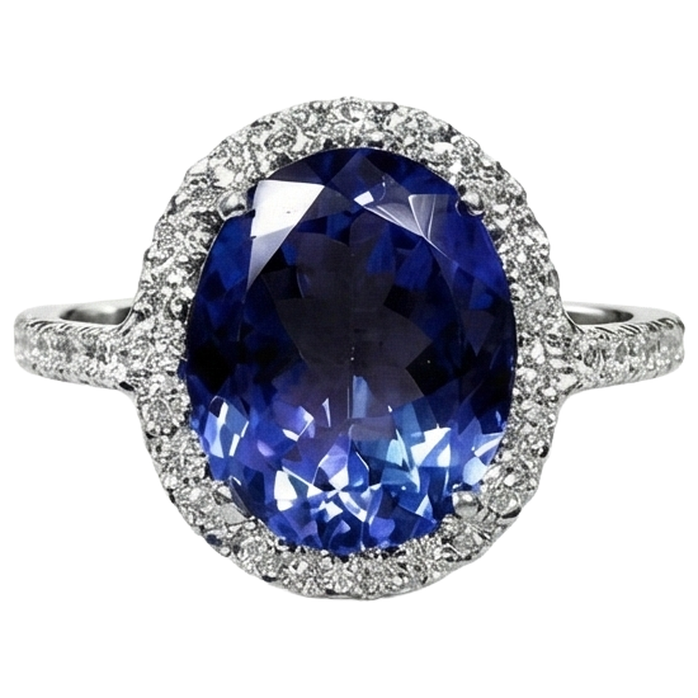 Tanzanite blu taglio ovale da 2.15 ct con anello di diamanti. gioielleria raffinata in oro