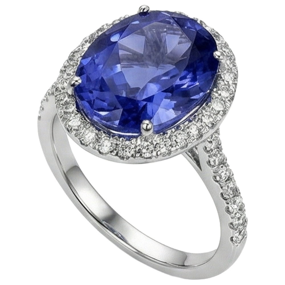 Tanzanite blu taglio ovale da 2.15 ct con anello di diamanti. gioielleria raffinata in oro