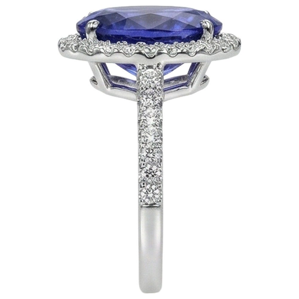 Tanzanite blu taglio ovale da 2.15 ct con anello di diamanti. gioielleria raffinata in oro