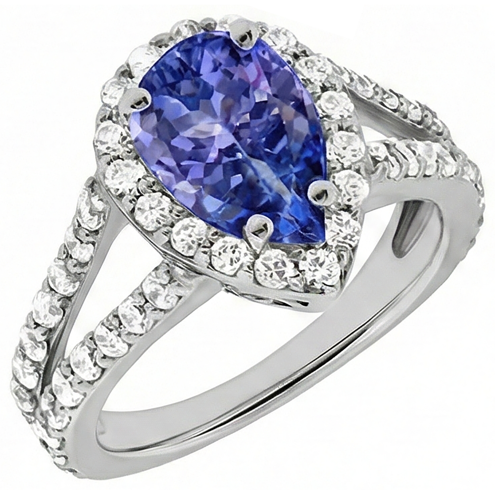 Tanzanite blu taglio pera da 3.25 ct con anello in oro da donna con diamanti