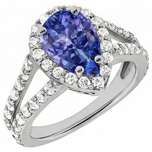 Tanzanite blu taglio pera da 3.25 ct con anello in oro da donna con diamanti