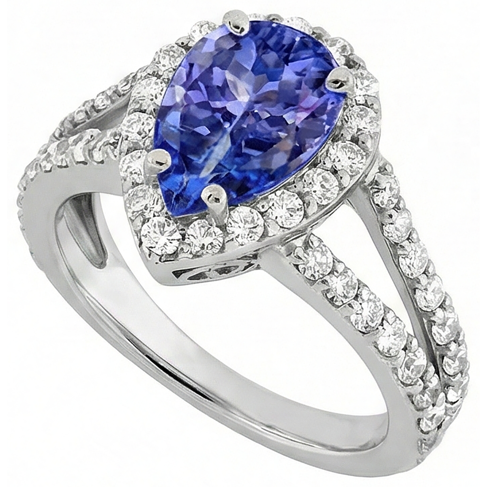 Tanzanite blu taglio pera da 3.25 ct con anello in oro da donna con diamanti