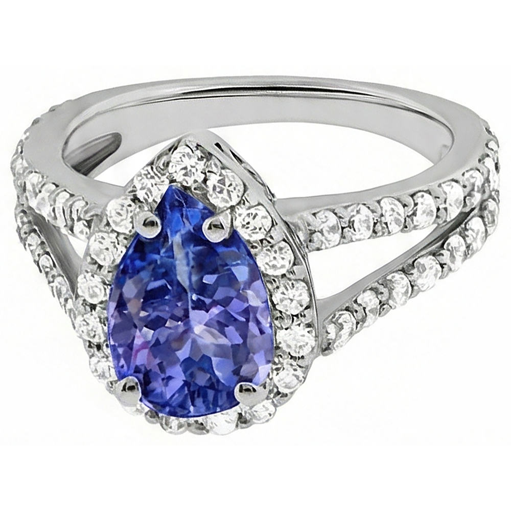 Tanzanite blu taglio pera da 3.25 ct con anello in oro da donna con diamanti