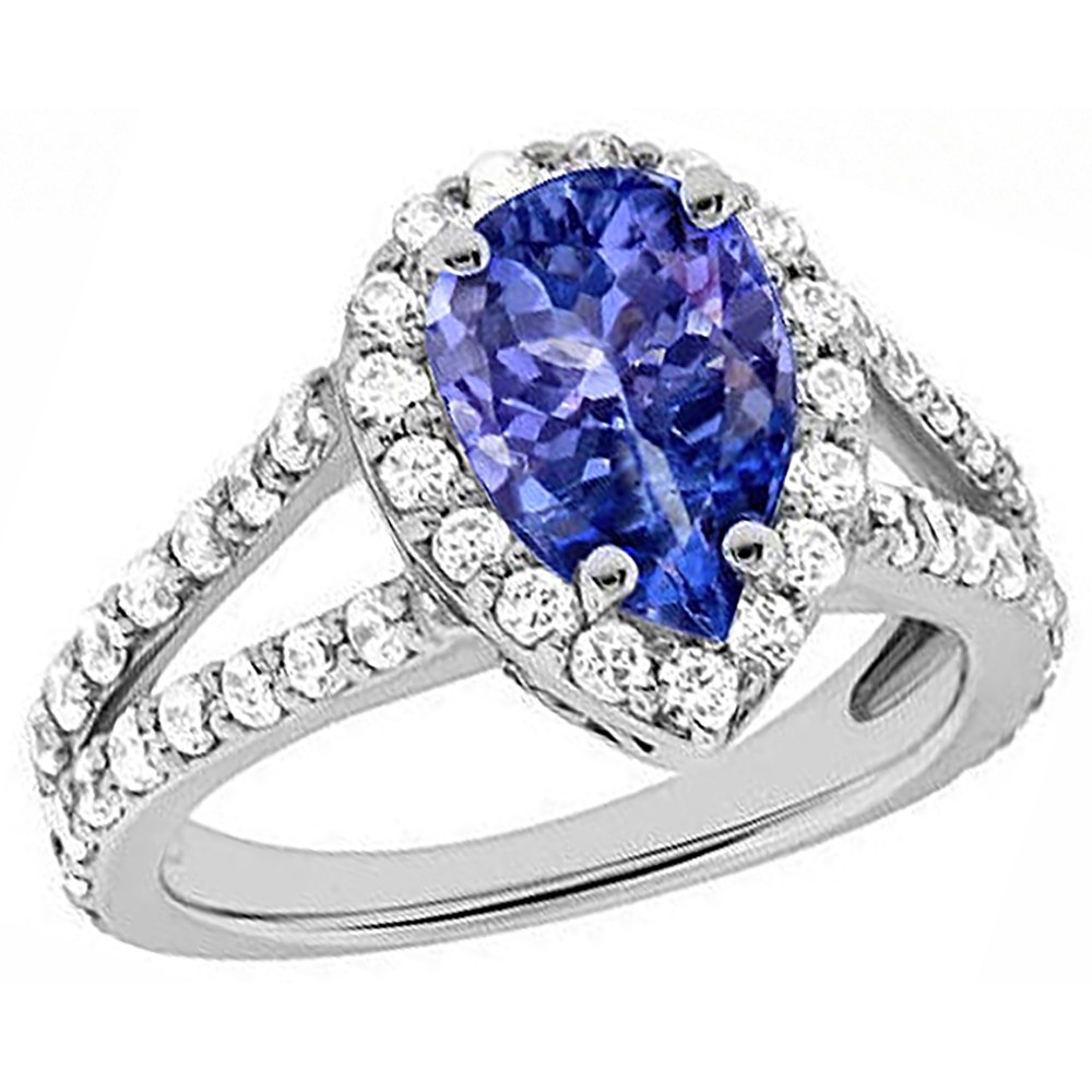 Tanzanite blu taglio pera da 3.25 ct con anello in oro da donna con diamanti
