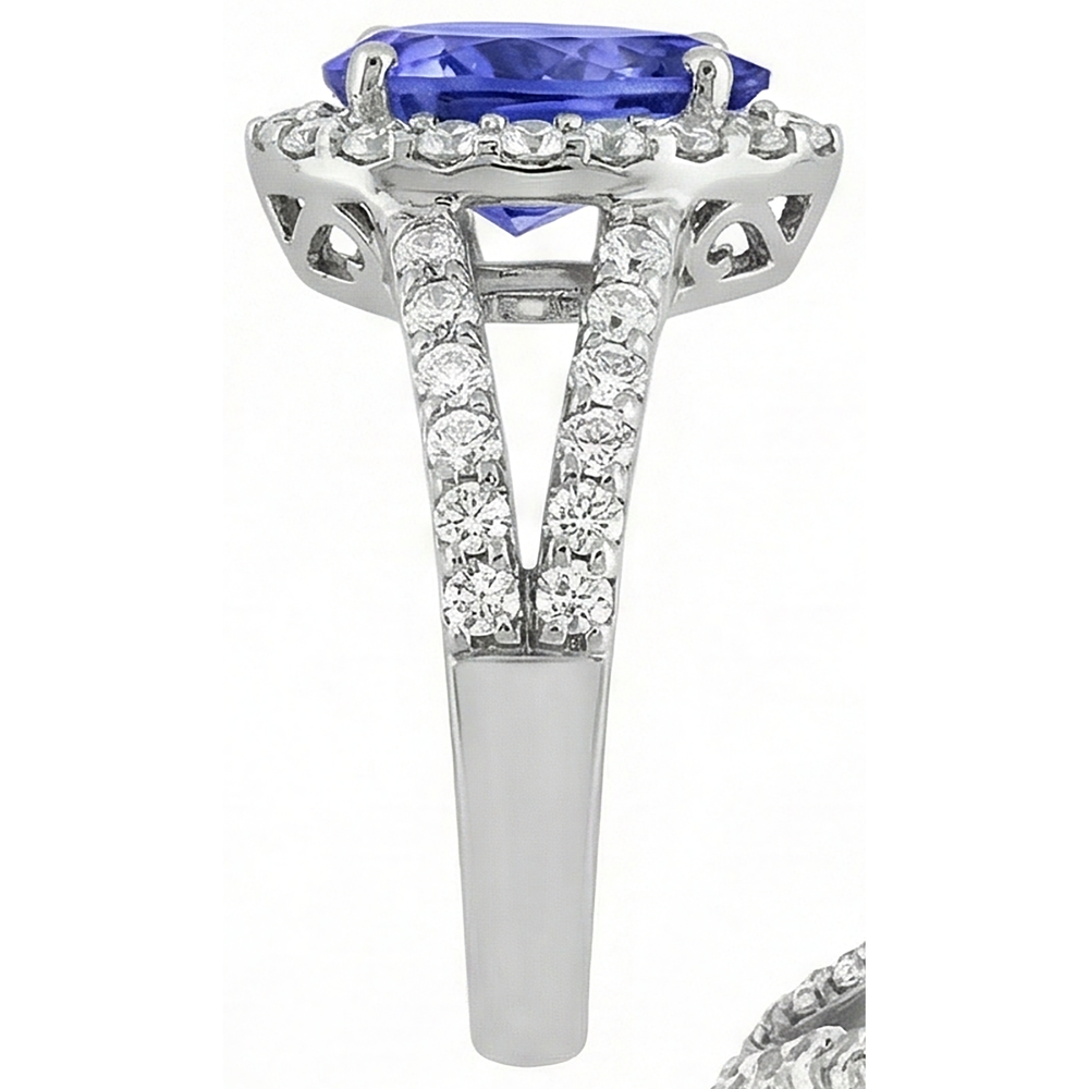 Tanzanite blu taglio pera da 3.25 ct con anello in oro da donna con diamanti